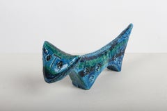 1960s Aldo Londi for Bitossi - Italy "Rimini Blu" Ceramic Cat Sculpture