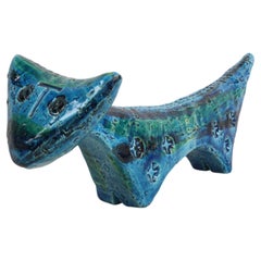 1960s Aldo Londi for Bitossi - Italy "Rimini Blu" Ceramic Cat Sculpture