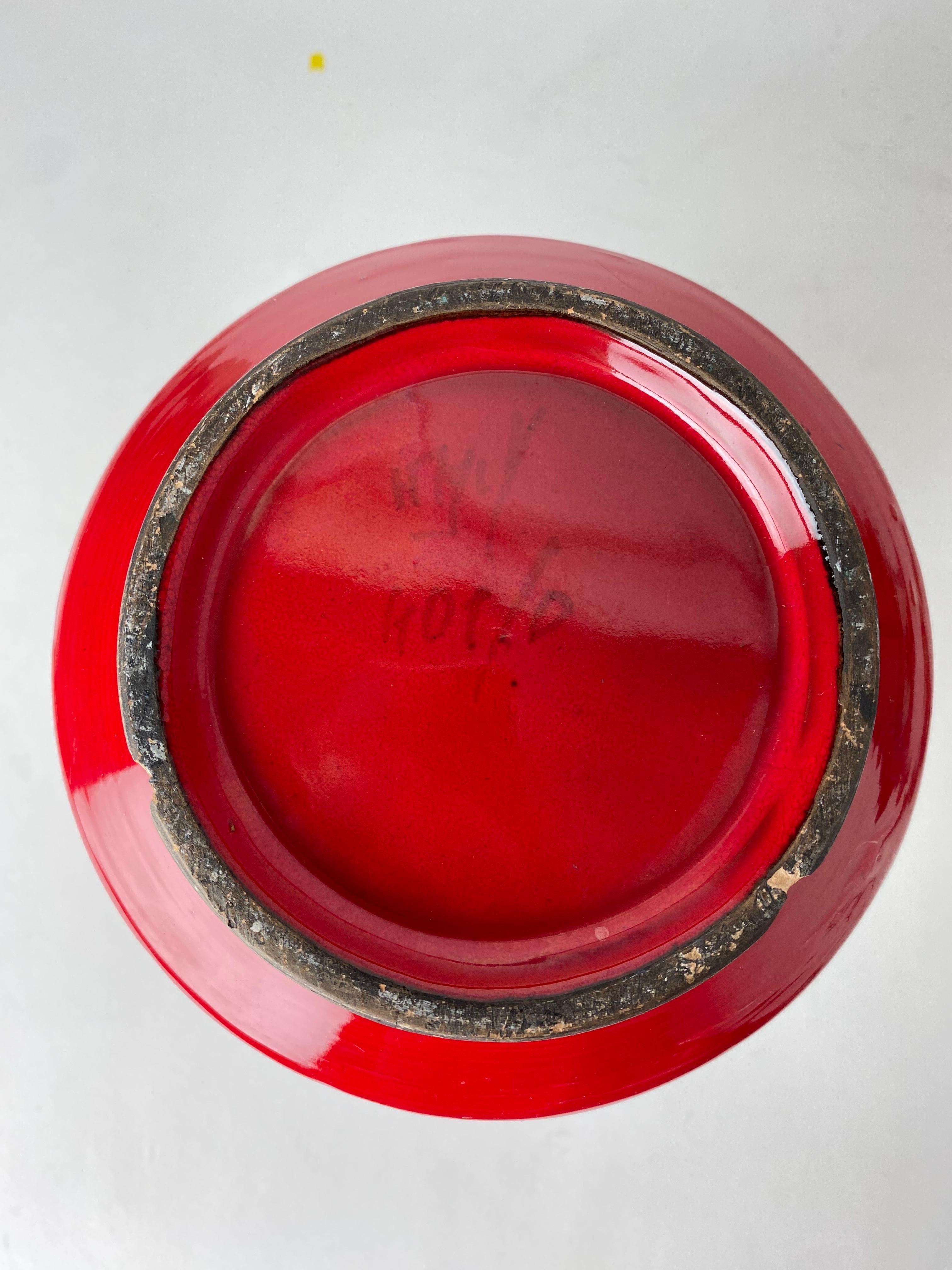 Ceramic 1960s Aldo Londi for Bitossi Red Vase Made in Italy For Sale