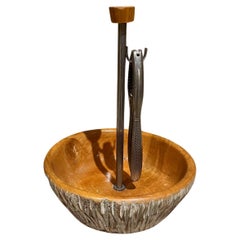 Retro 1960s Aldo Tura Carved Wood Bowl and Nutcracker Macabo Italy