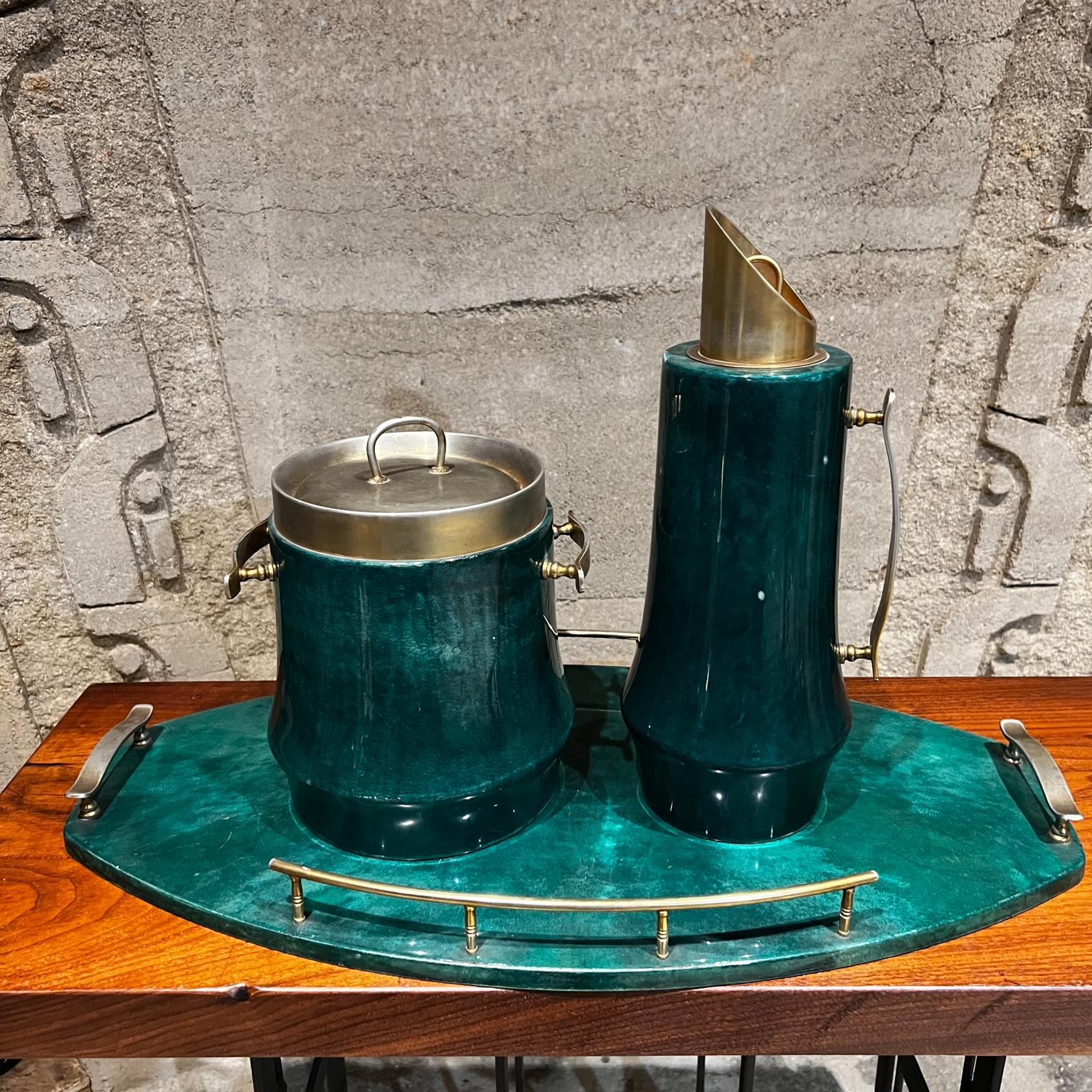 1960s Aldo Tura Goatskin Brass Barware Set Ice Bucket Carafe Tray Italy 7