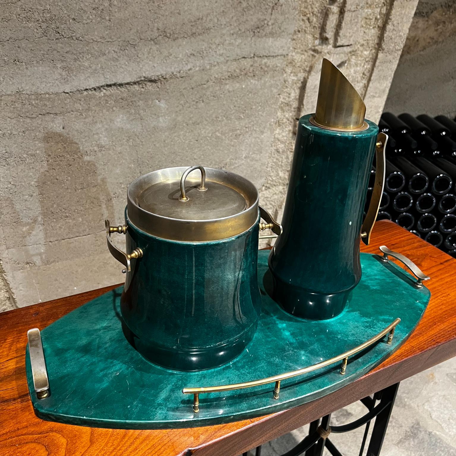 italien 1960 Aldo Tura Goatkin Brass Barware Set Ice Bucket Carafe Tray Italy