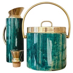 Vintage 1960s Aldo Tura Green Goatskin Ice bucket and Cocktail Jug