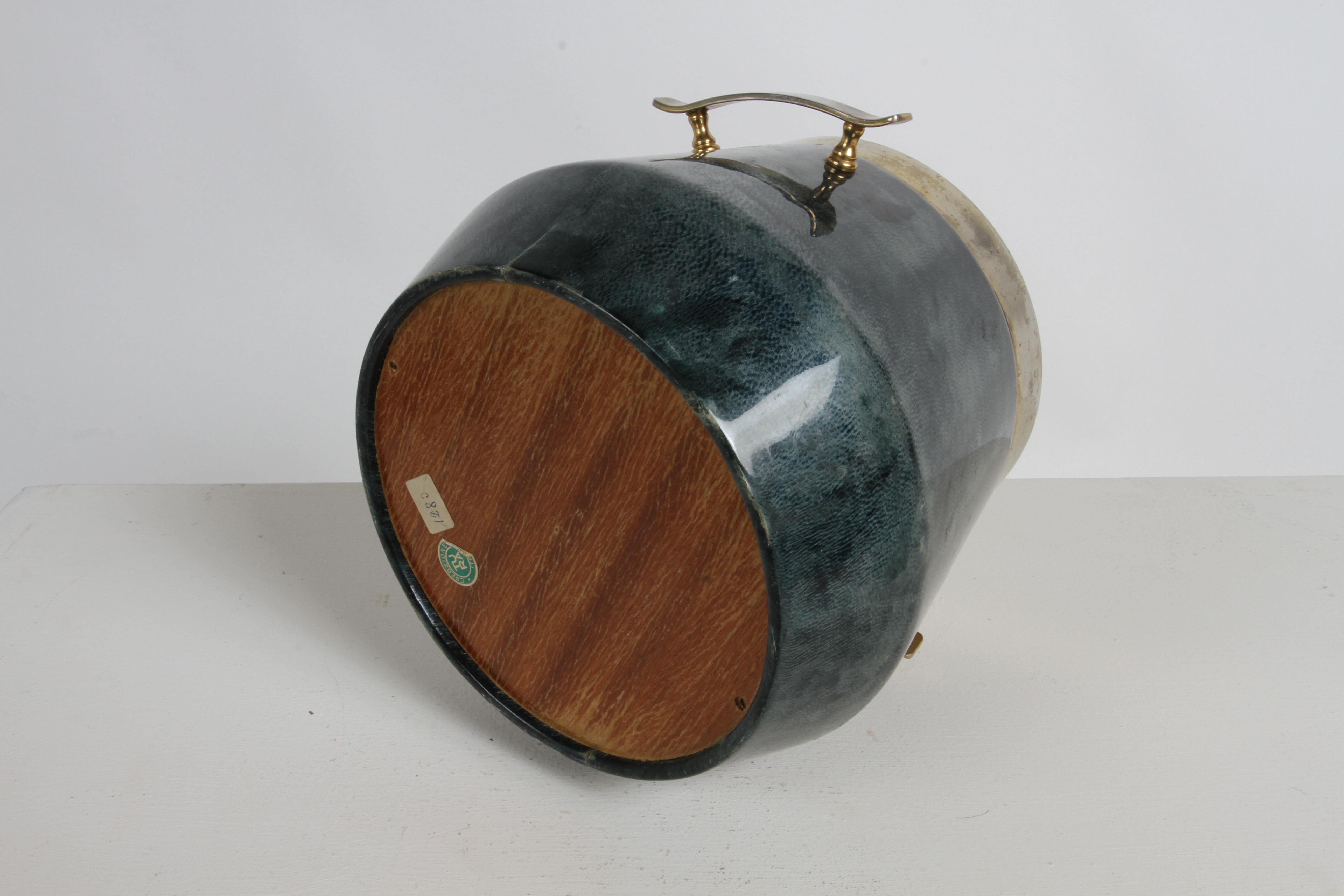1960s Aldo Tura Lacquered Green Goatskin Ice Bucket with Gold Plated Barware 3