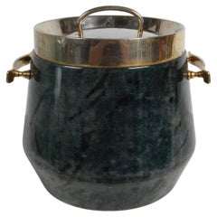 1960s Aldo Tura Lacquered Green Goatskin Ice Bucket with Gold Plated Barware