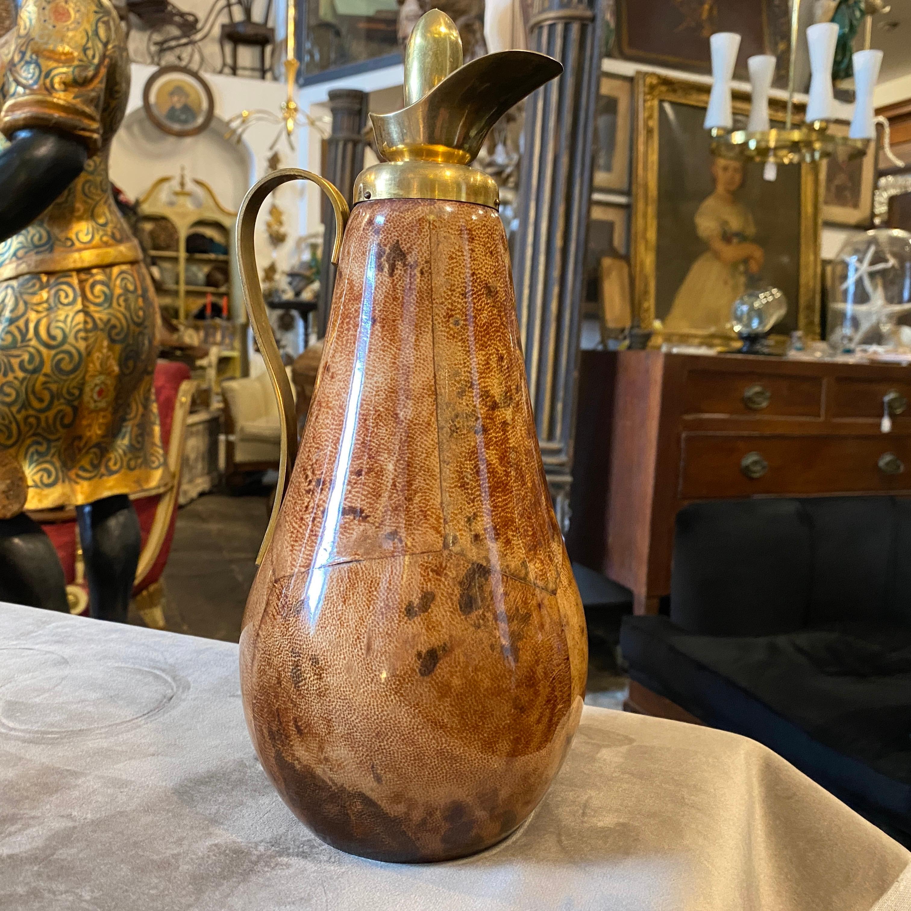 20th Century 1960s Aldo Tura Mid-Century Modern Goatskin and Brass Thermos Carafe