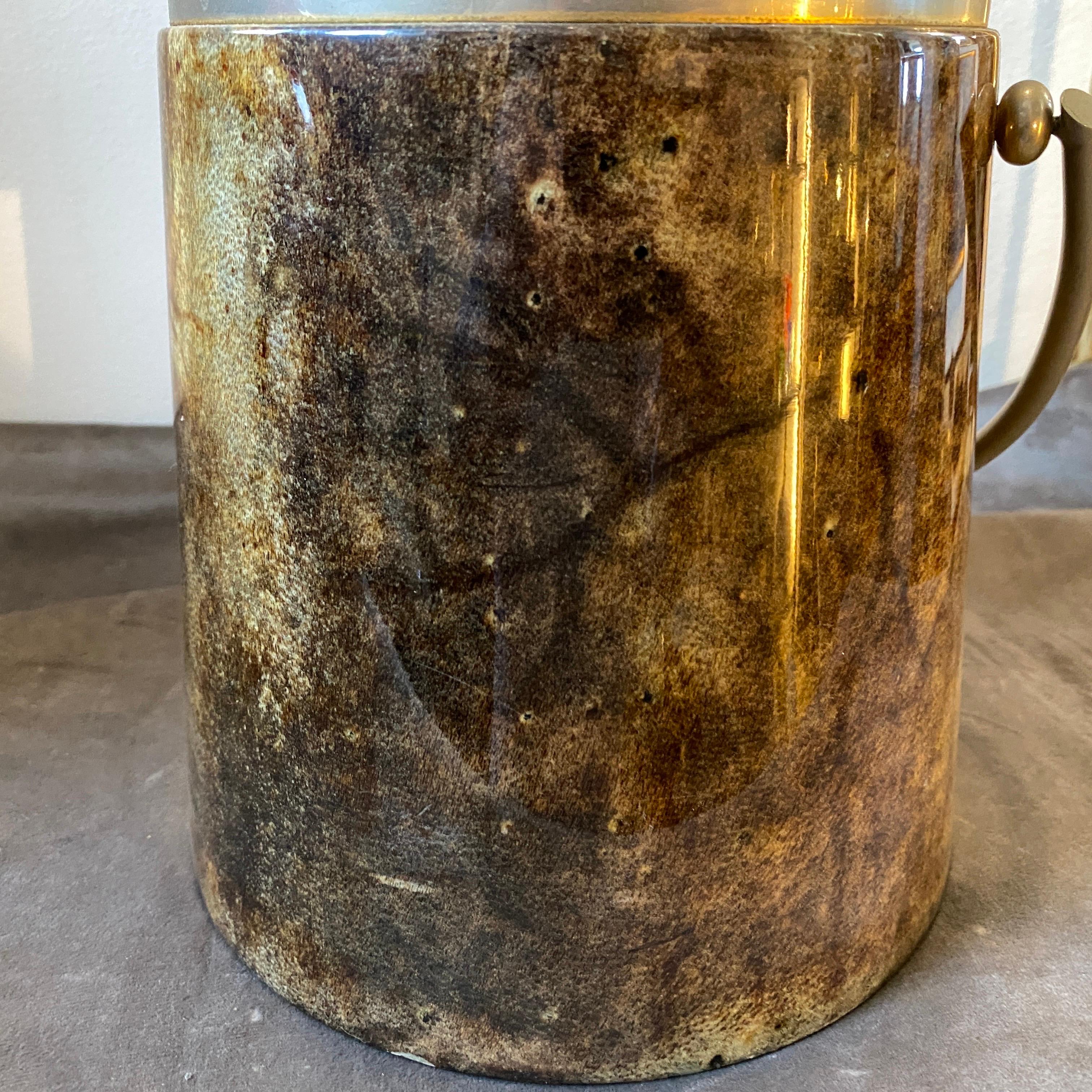 Hand-Crafted 1960s Aldo Tura Mid-Century Modern Goatskin and Metal Italian Ice Bucket