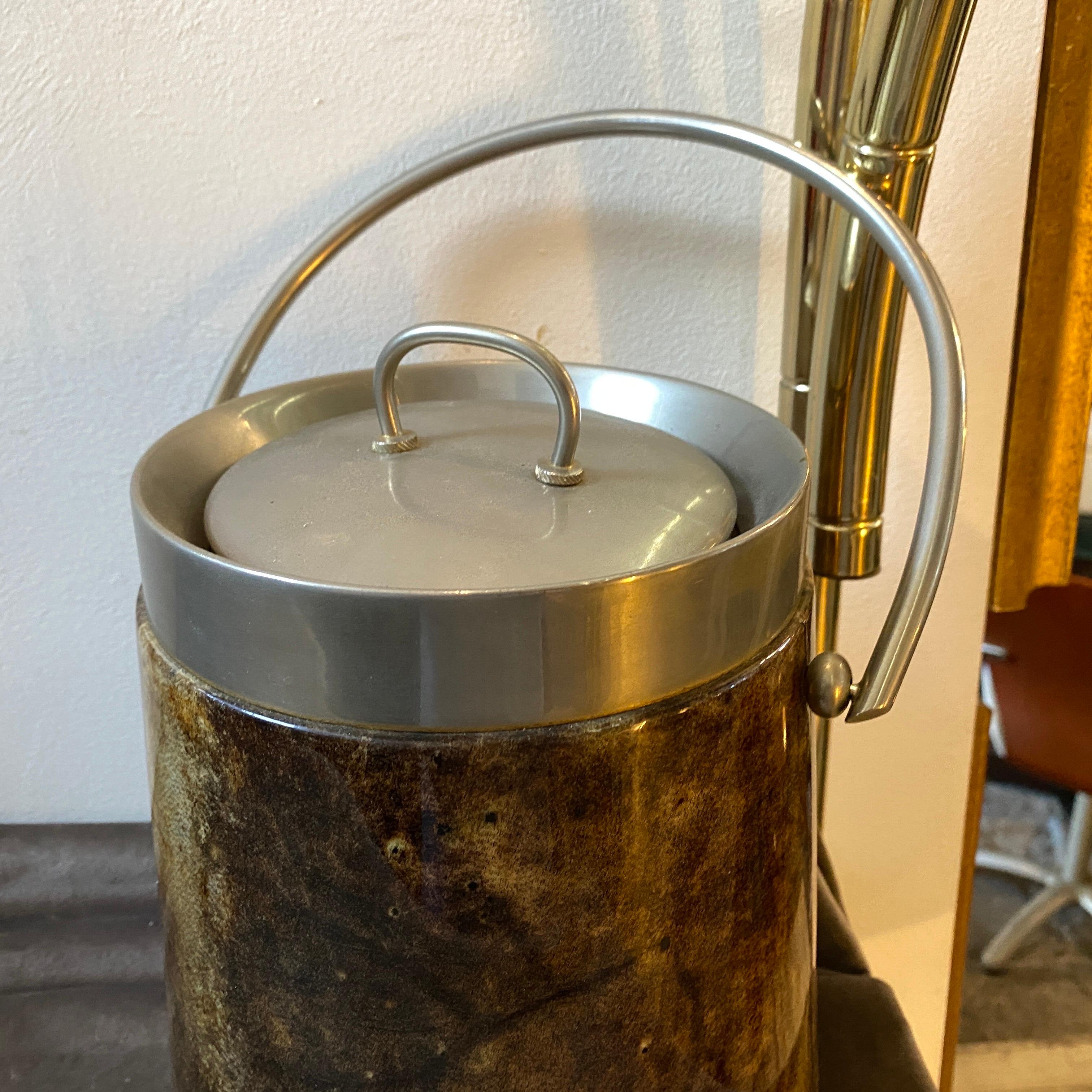 Fruitwood 1960s Aldo Tura Mid-Century Modern Goatskin and Metal Italian Ice Bucket