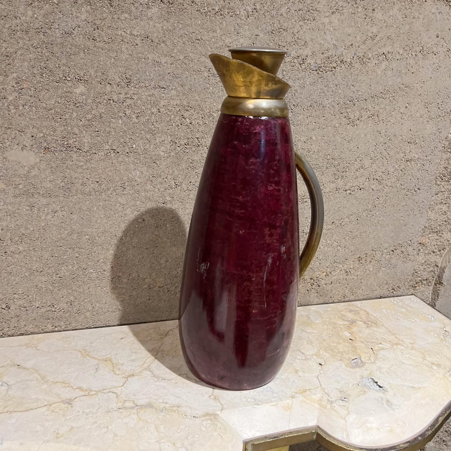 Mid-20th Century 1960s Aldo Tura Purple Pitcher Goatskin and Brass Italy For Sale
