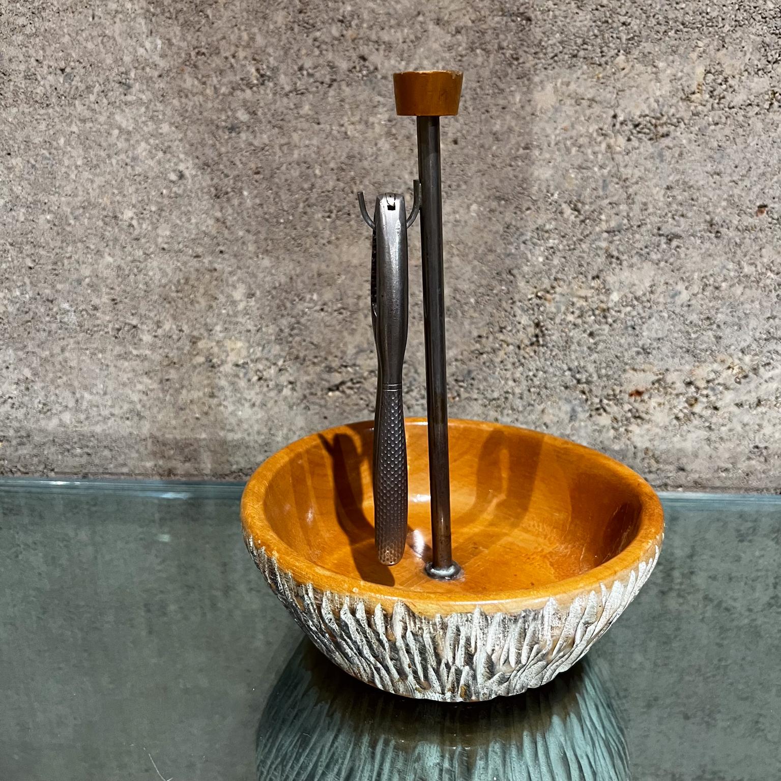1960s Aldo Tura Sculptural Wood Bowl Stainless Steel Nutcracker Macabo ITALY  In Good Condition For Sale In Chula Vista, CA