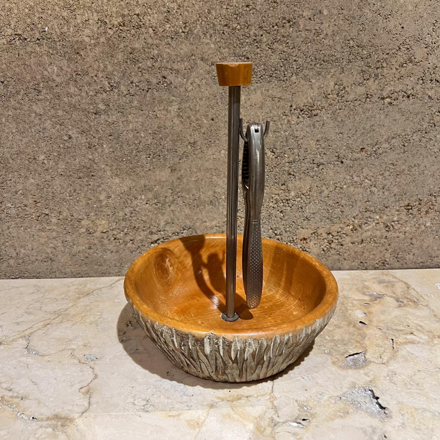 Stainless Steel 1960s Aldo Tura Carved Wood Bowl and Nutcracker Macabo Italy For Sale