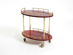 Aldo Tura Serving Bar Cart in Cherry-Red Goatskin, Italy 1960s
