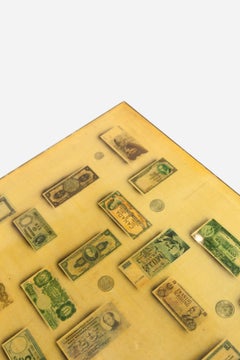 1960's Aldo Tura Table Wood Lacquered Money Notes Italian