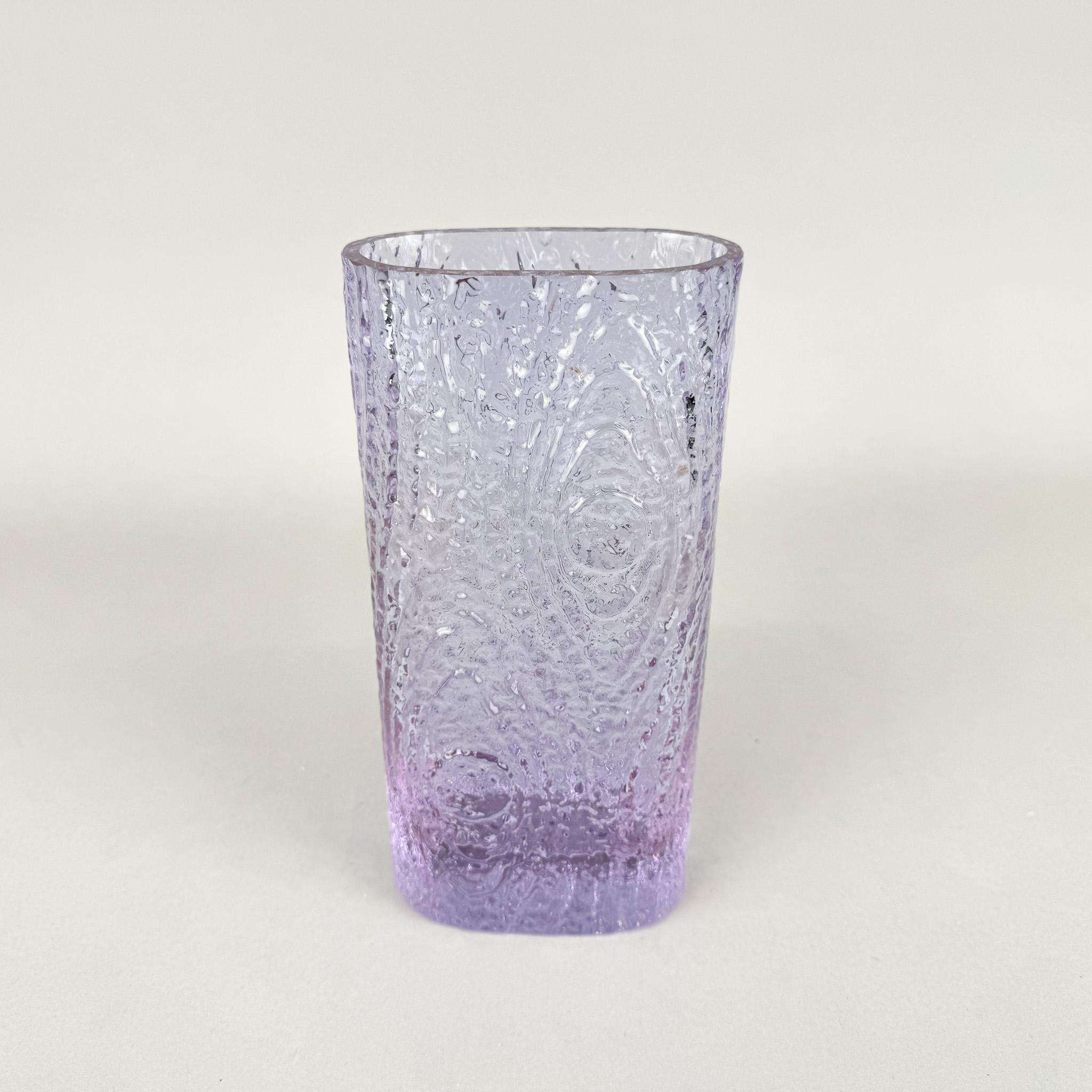 Pressed alexanrite (neodymium) glass vase by glass designer Vaclav Hanus, produced by Rudolfova Hut Glassworks in former Czechoslovakia in the 1960's.