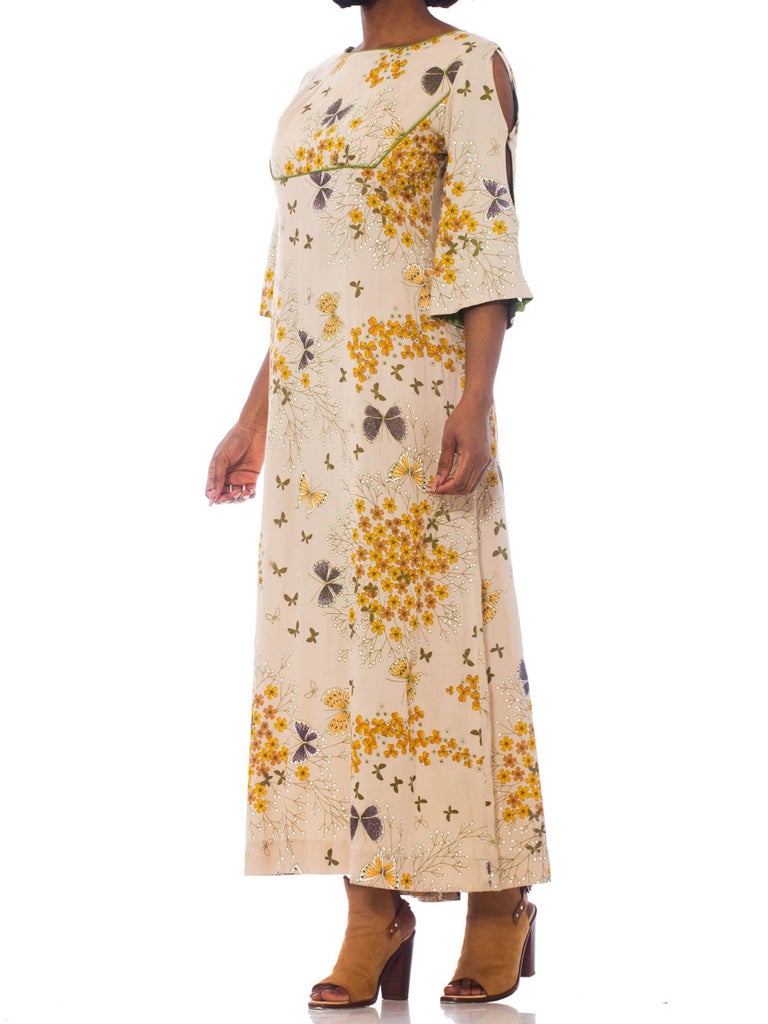 1960s B.Cohen One Shoulder Vibrant Pink Printed Barkcloth Hawaiian Dress