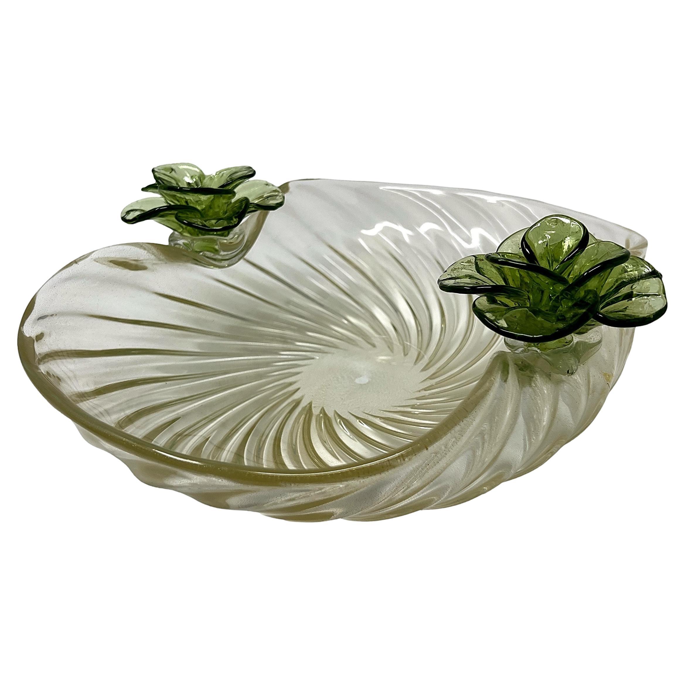 1960s Alfredo Barbini Murano Lavish Gold Ribbed Glass Centerpiece Bowl