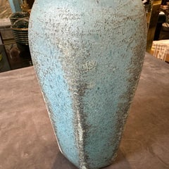 1960s Alfredo Barbini Style Modern Blue and Gray Scavo Murano Glass Vase