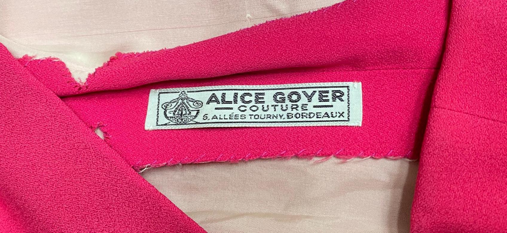 1960s Alice Goyer French Couture Cerise Pink Dress 2