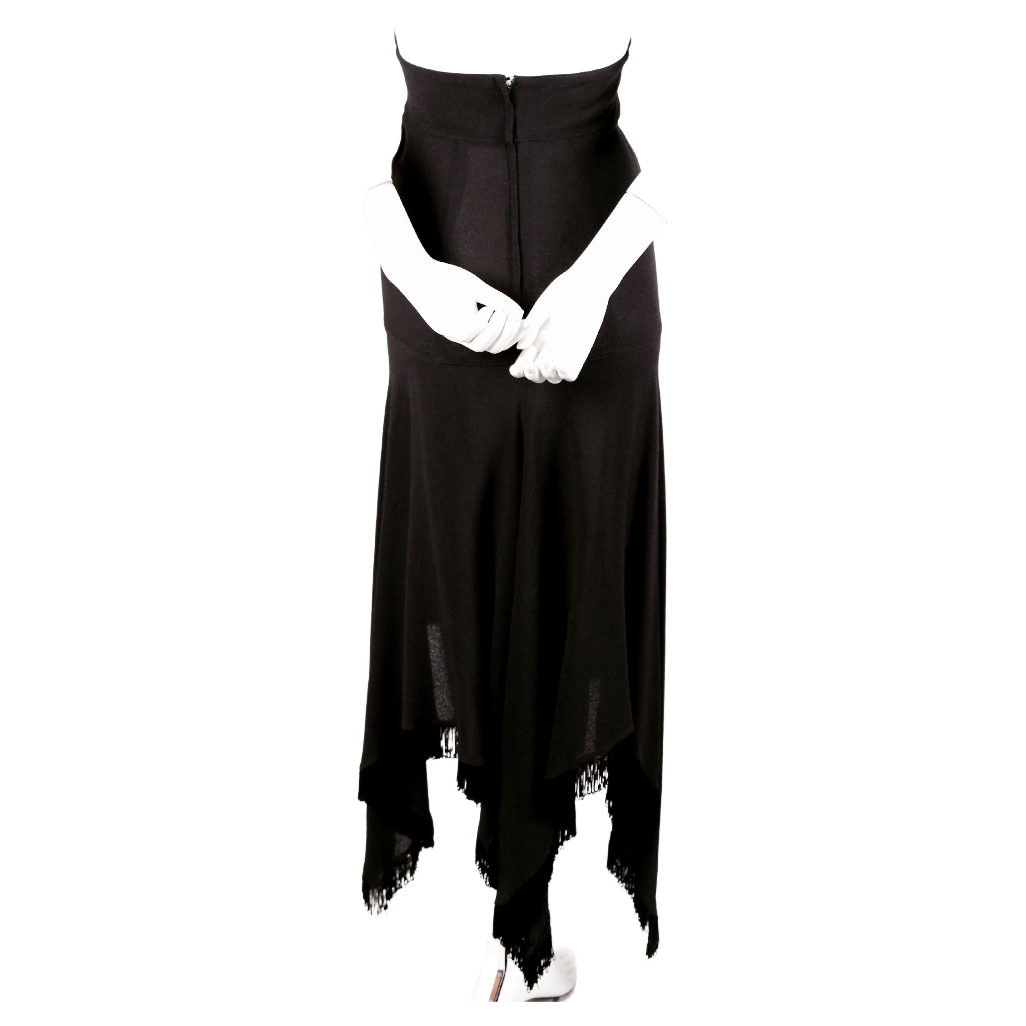 Women's or Men's 1960's ALICE POLLOCK / QUORUM black moss crepe halter dress with fringe For Sale