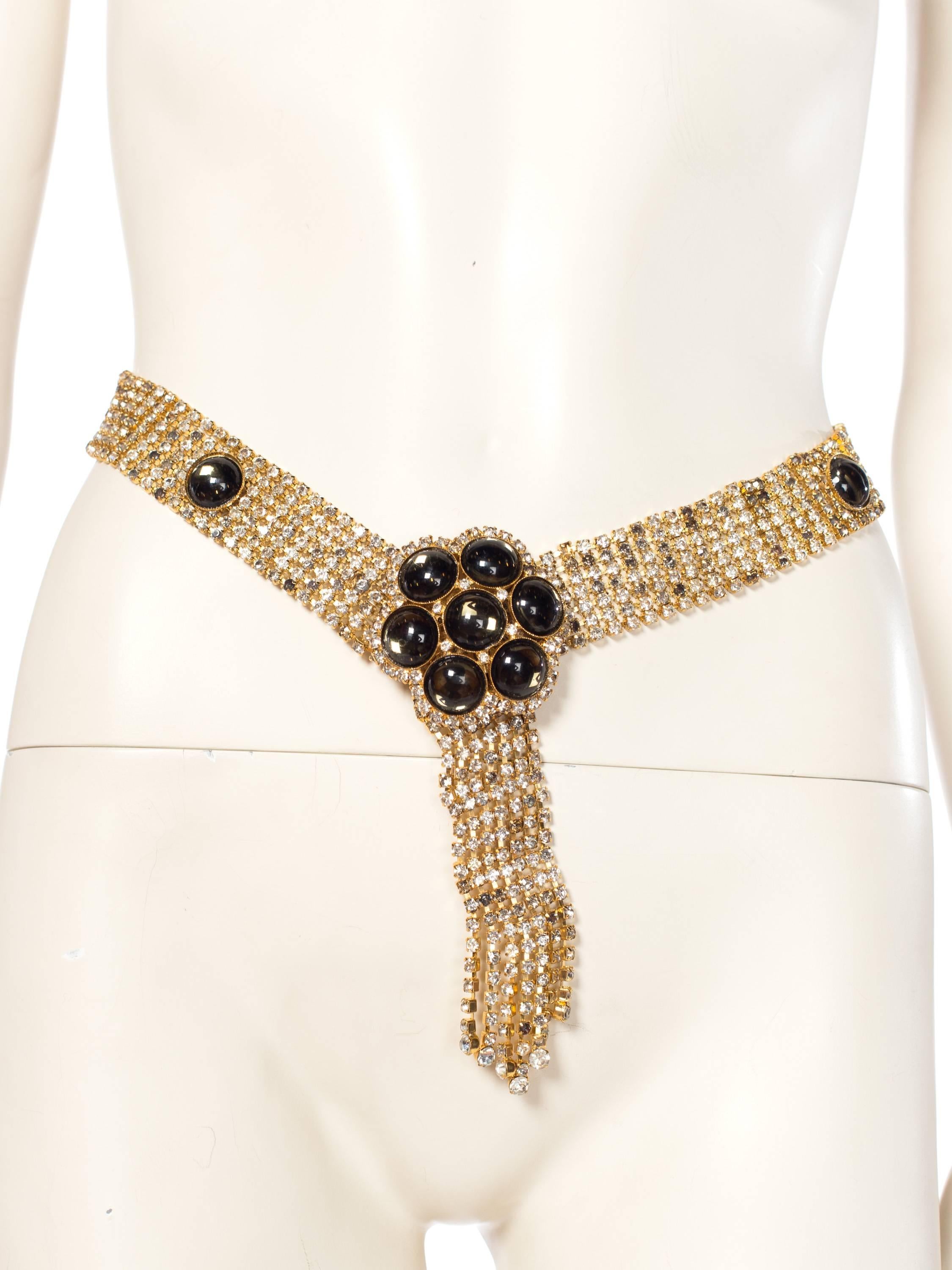 Beige All Crystal Belt with Faux Star Sapphire Cabochons, 1960s 