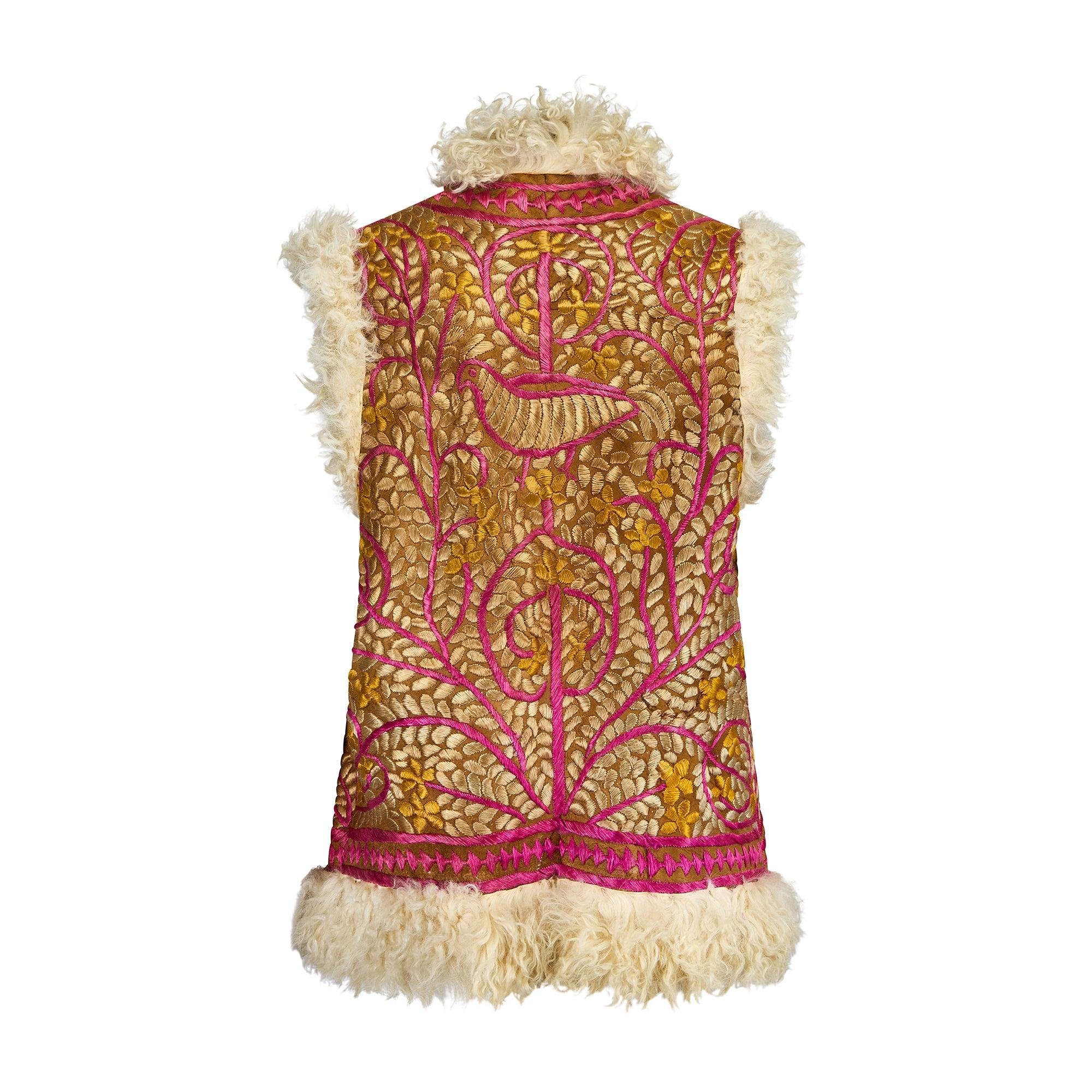 Beige 1960's All Over Embroidered Afghan Gilet