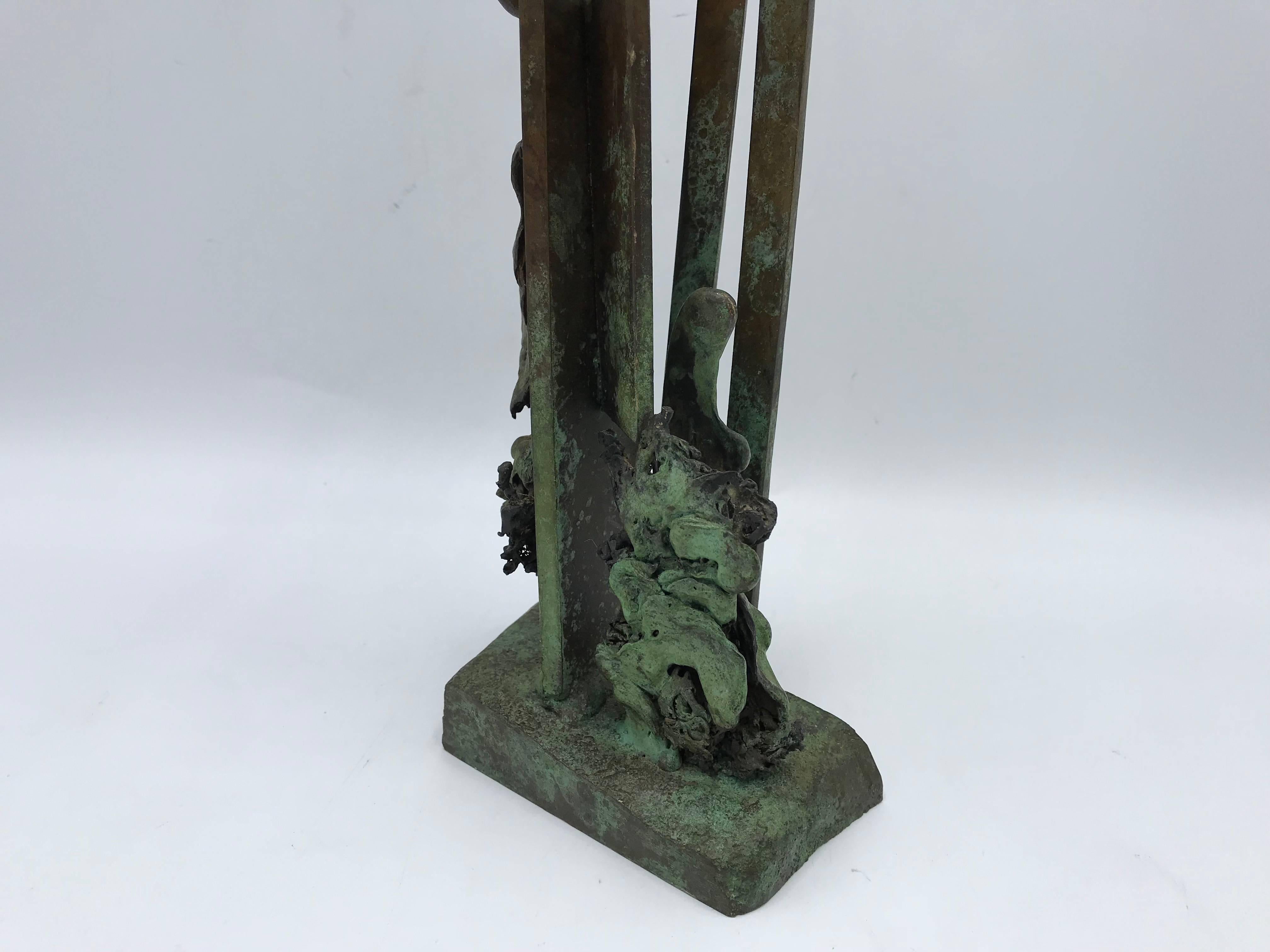 Hand-Crafted 1960s Allegory of Man Midcentury Brutalist Bronze Sculpture