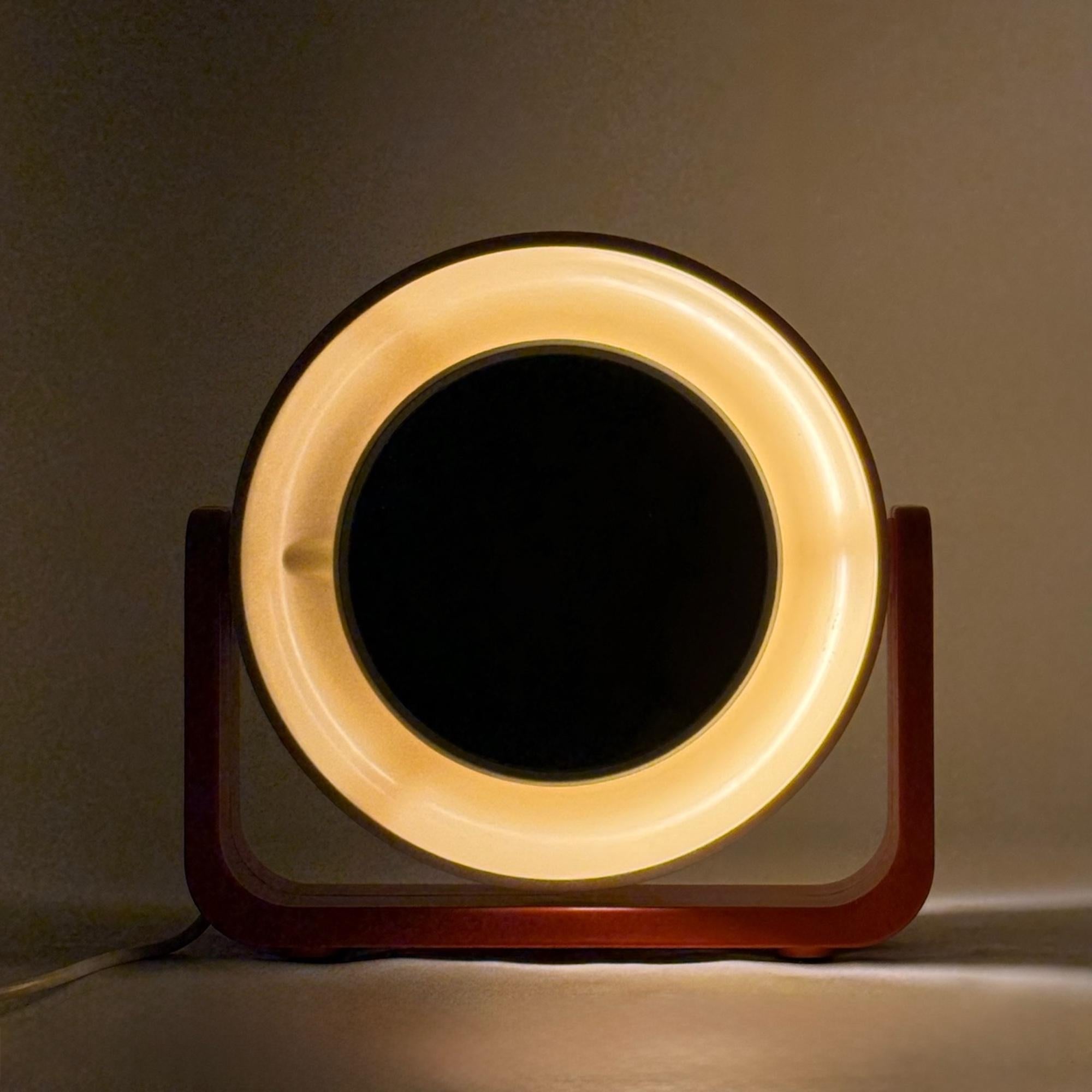 Metà XX secolo 1960s Allibert Space Age Illuminated Mirror with Orange Plastic Base in vendita