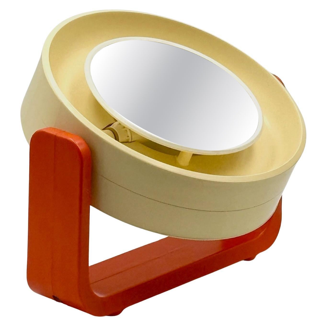 1960s Allibert Space Age Illuminated Mirror with Orange Plastic Base