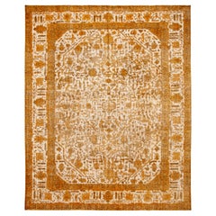 1960er Jahre Allover handgefertigt Vintage Overdyed Wolle Teppich in Orange und Beige Farbe