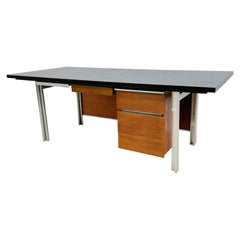 1960s Aluminum and Teak Executive Office Desk