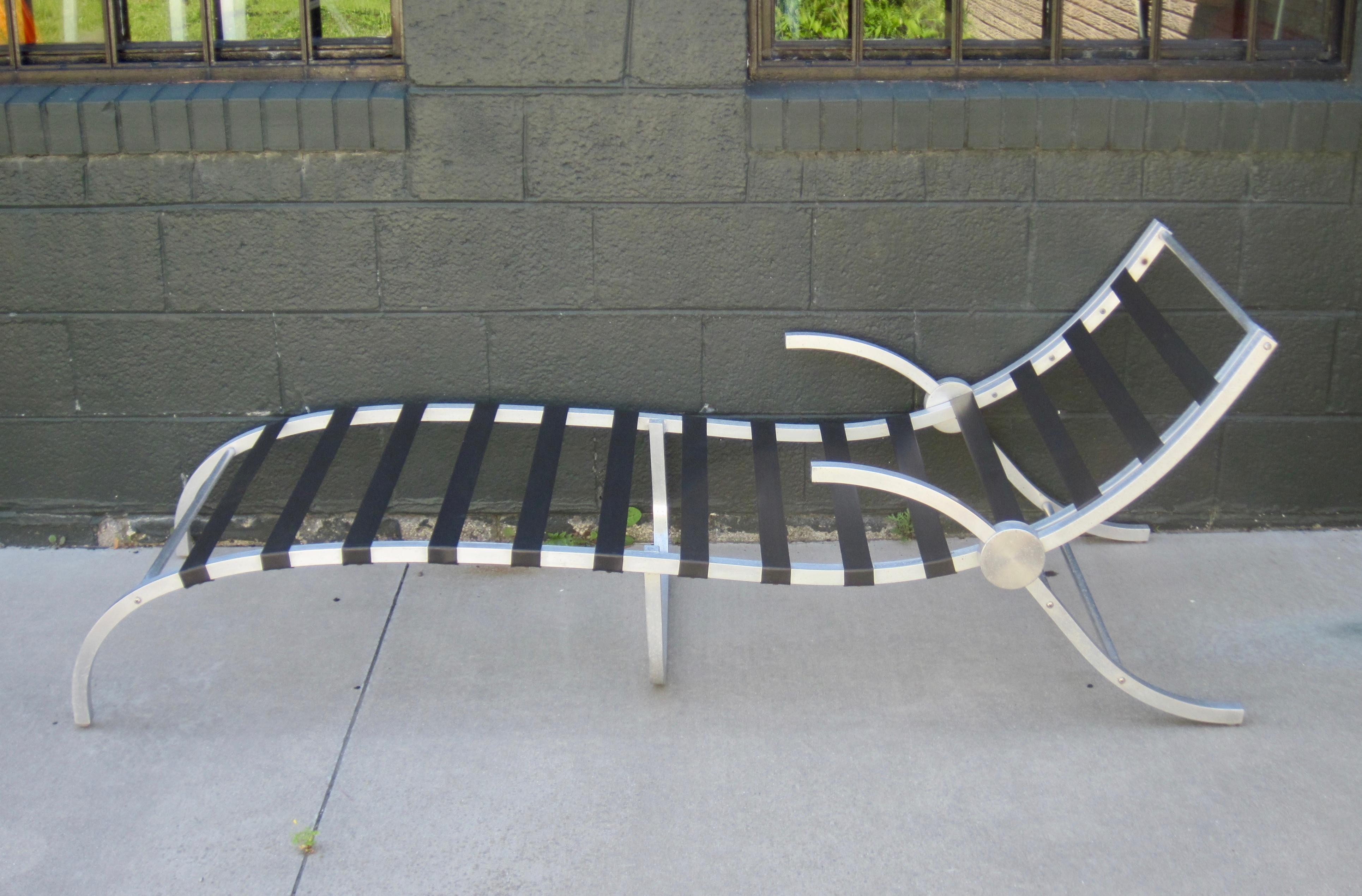 American 1960s Aluminum Framed Webbed Palm Springs Poolside Chaise Lounge For Sale