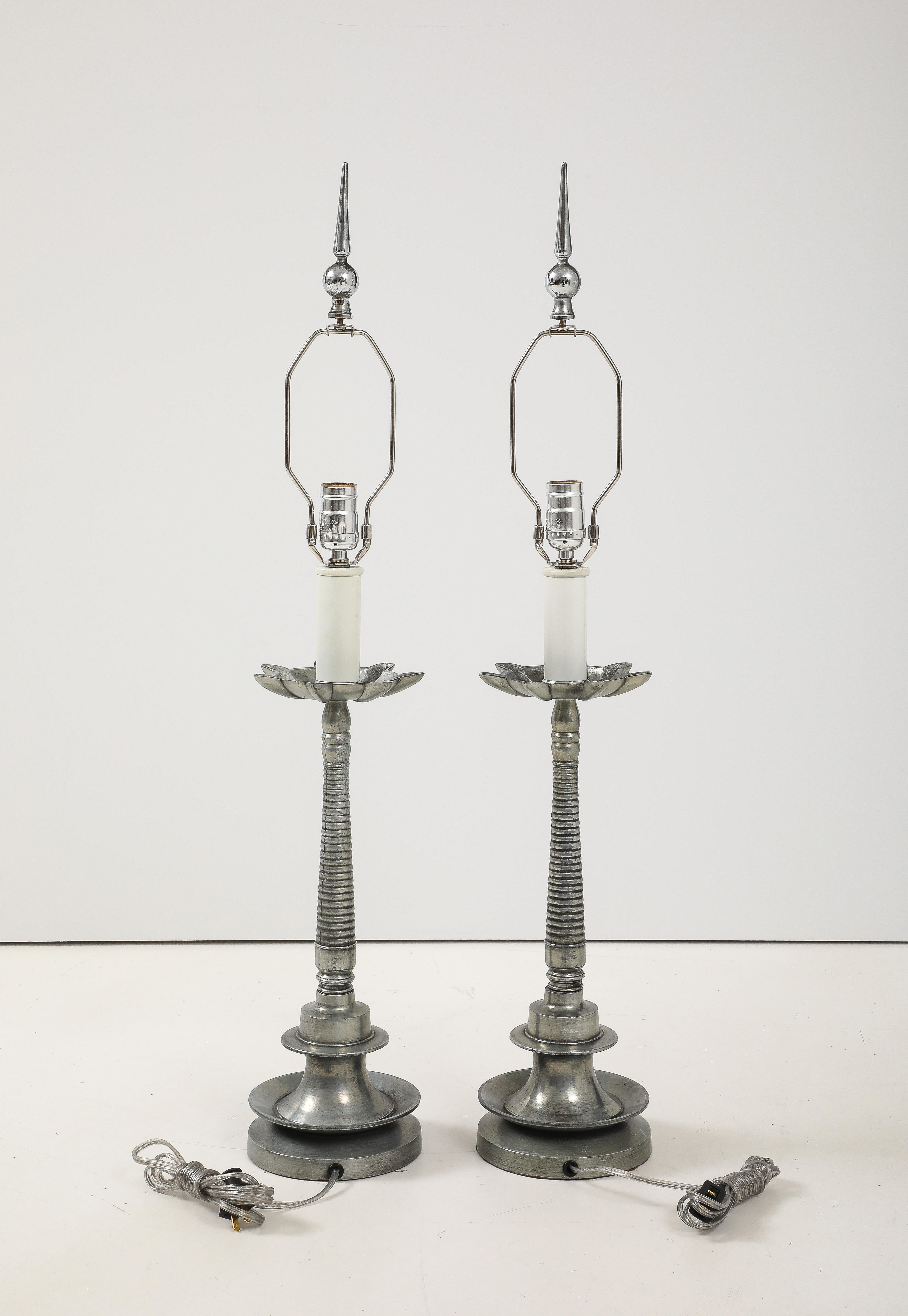 1960's Aluminum French Table Lamps For Sale 5