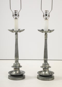 1960's Aluminum French Table Lamps