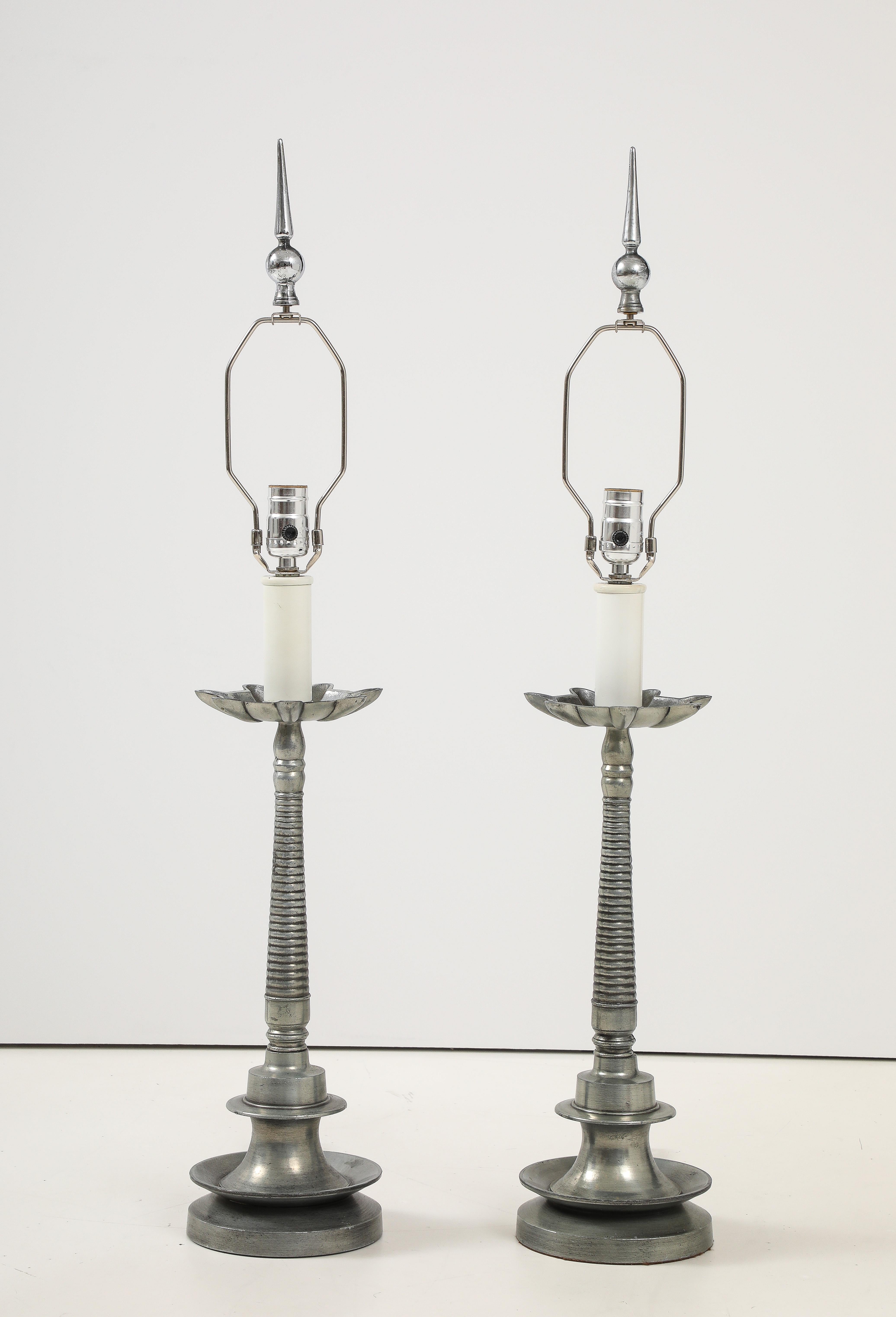 1960's Aluminum French Table Lamps For Sale 1