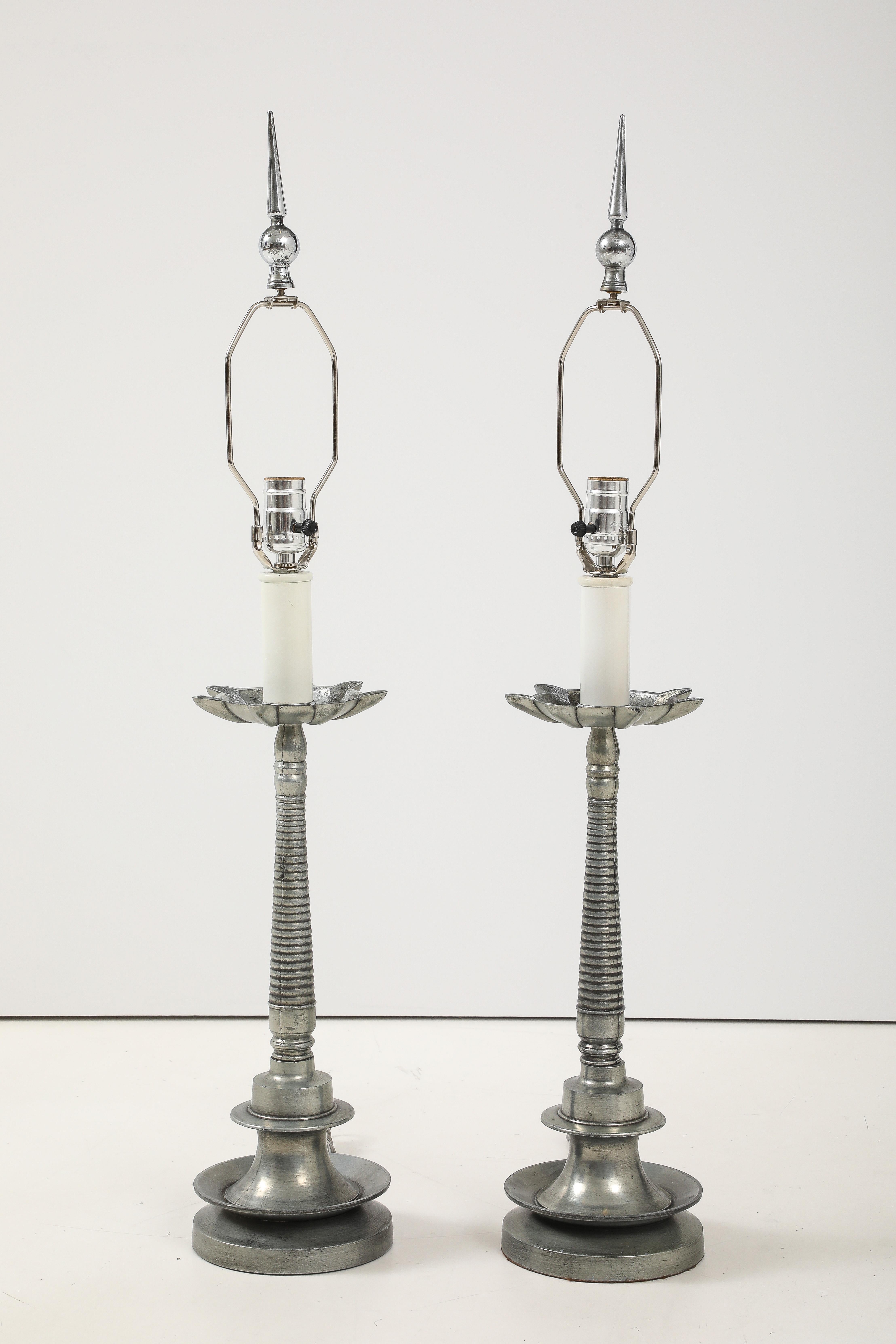 1960's Aluminum French Table Lamps For Sale 2