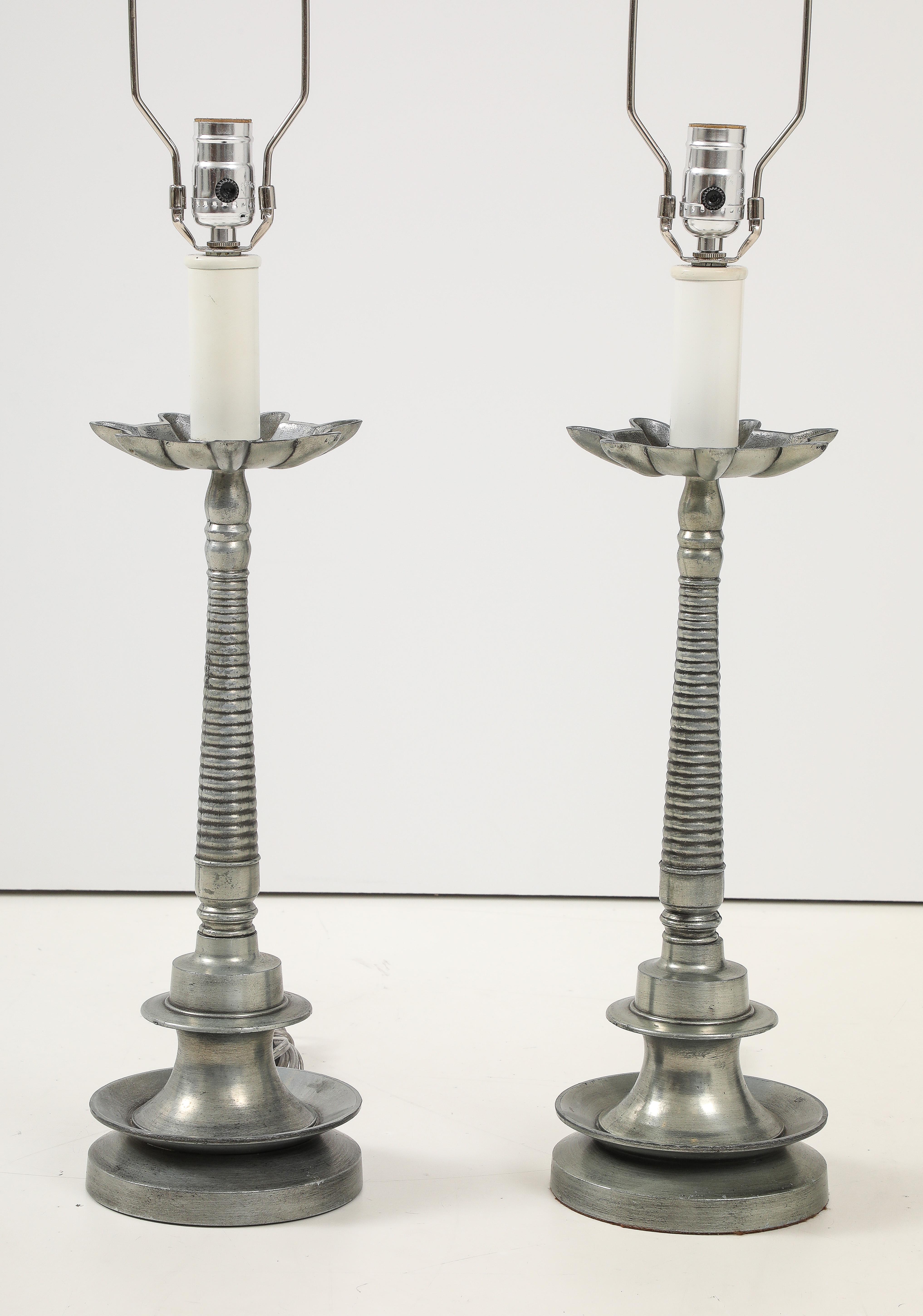 1960's Aluminum French Table Lamps For Sale 3