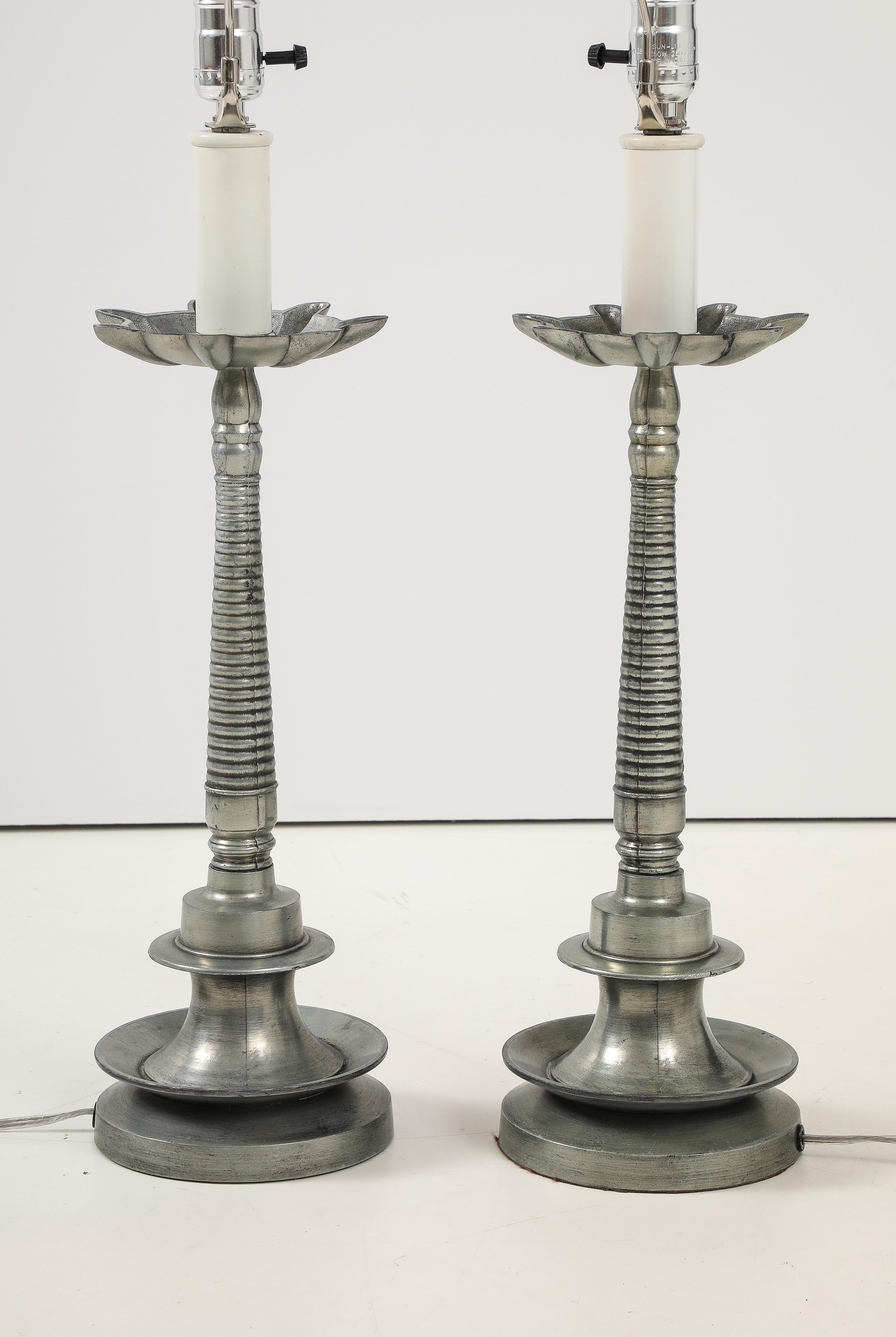 1960's Aluminum French Table Lamps For Sale 4