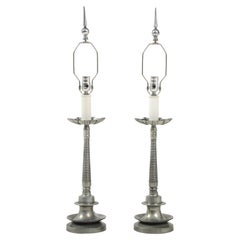 1960's Aluminum French Table Lamps
