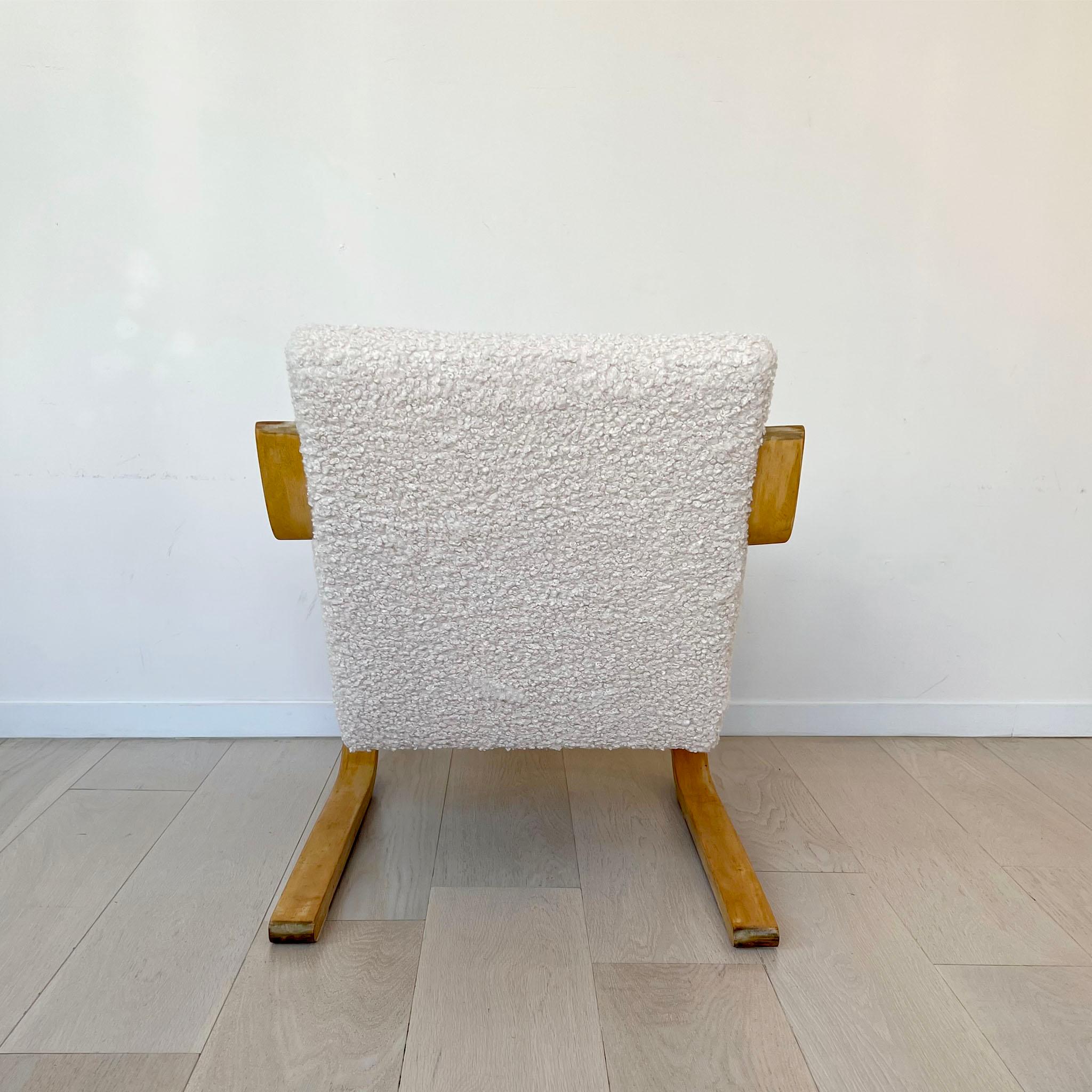 Swedish 1960s, Alvar Aalto Birch Bentwood Chair Upholstered in Fluffy Boucle Shearling