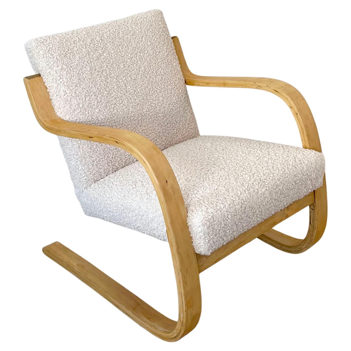 1960s, Alvar Aalto Birch Bentwood Chair Upholstered in Fluffy Boucle Shearling