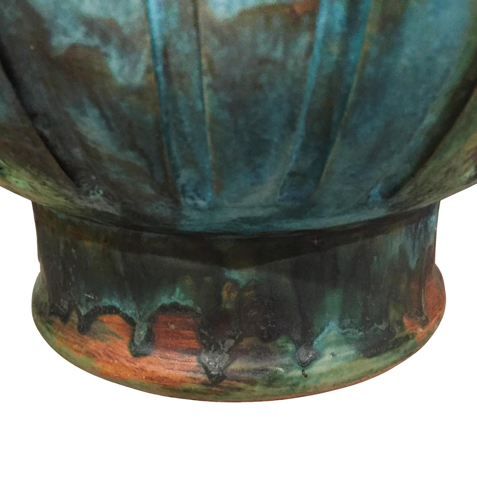1960s Alvino Bagni Raymor Ceramic Jar Lamp in Blue Green Glaze In Good Condition For Sale In New York, NY