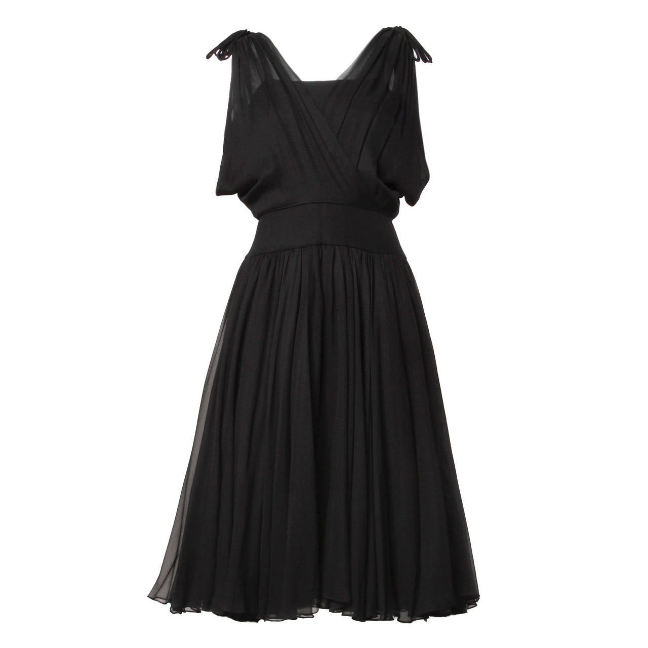 Wunderschönes Vintage-Cocktailkleid aus Seidenchiffon mit vollem Rock aus den 1960er Jahren