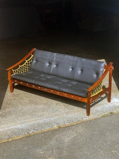 1960s Amazonas Sofa by Jean Gillon for Wood Art in rosewood and black leather