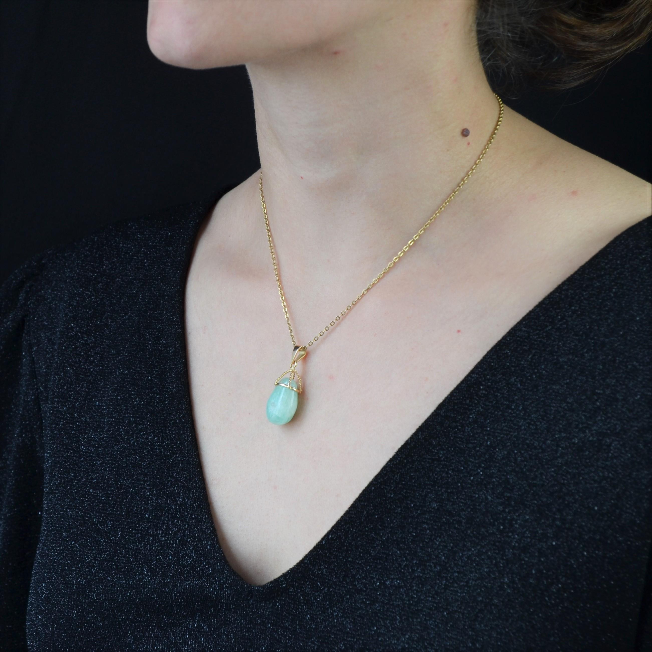 Cabochon 1960s Amazonite 18 Karat Yellow Gold Pendant