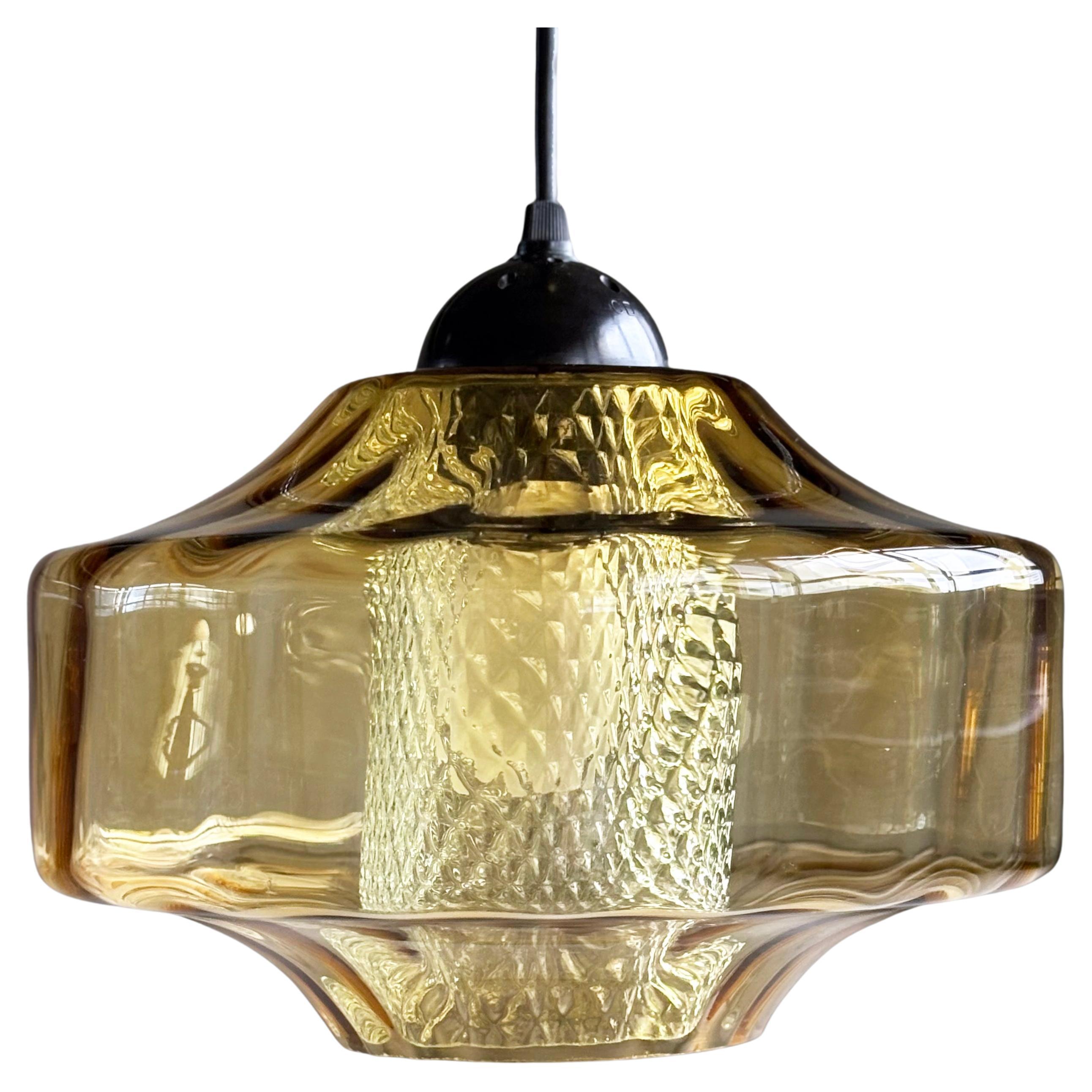 1960's Amber Glass Pendant Light - attributed to Carl Fagerlund for Orrefors
