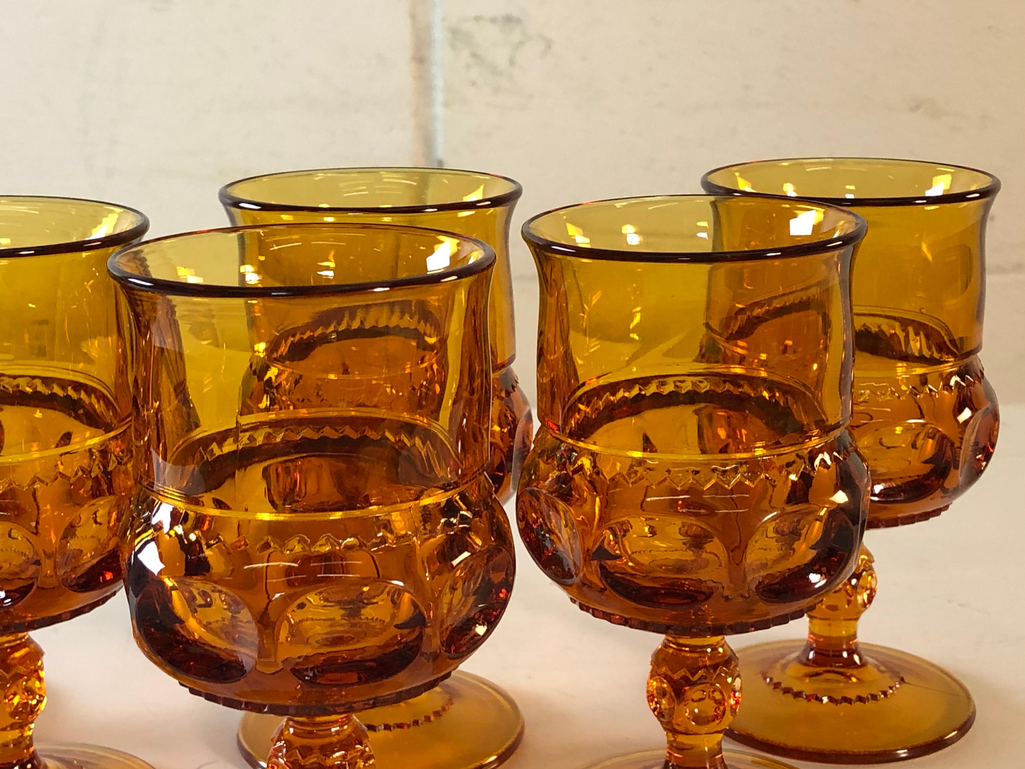 Mid-Century Modern 1960s Amber King’s Crown Glass Goblets, Set of 6