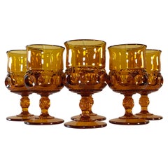 1960s Amber King’s Crown Glass Goblets, Set of 6