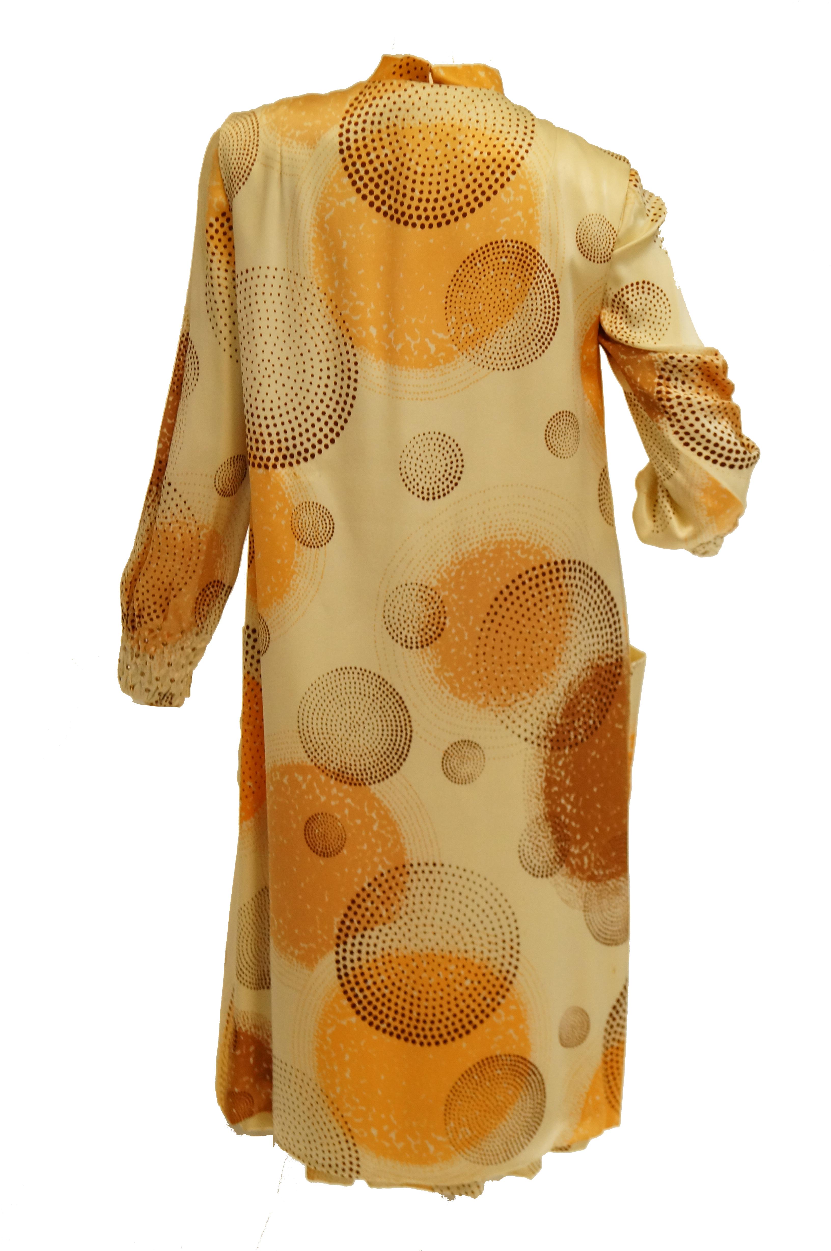 1960s Amber Silk Op Art Cocktail Dress and Vest 5