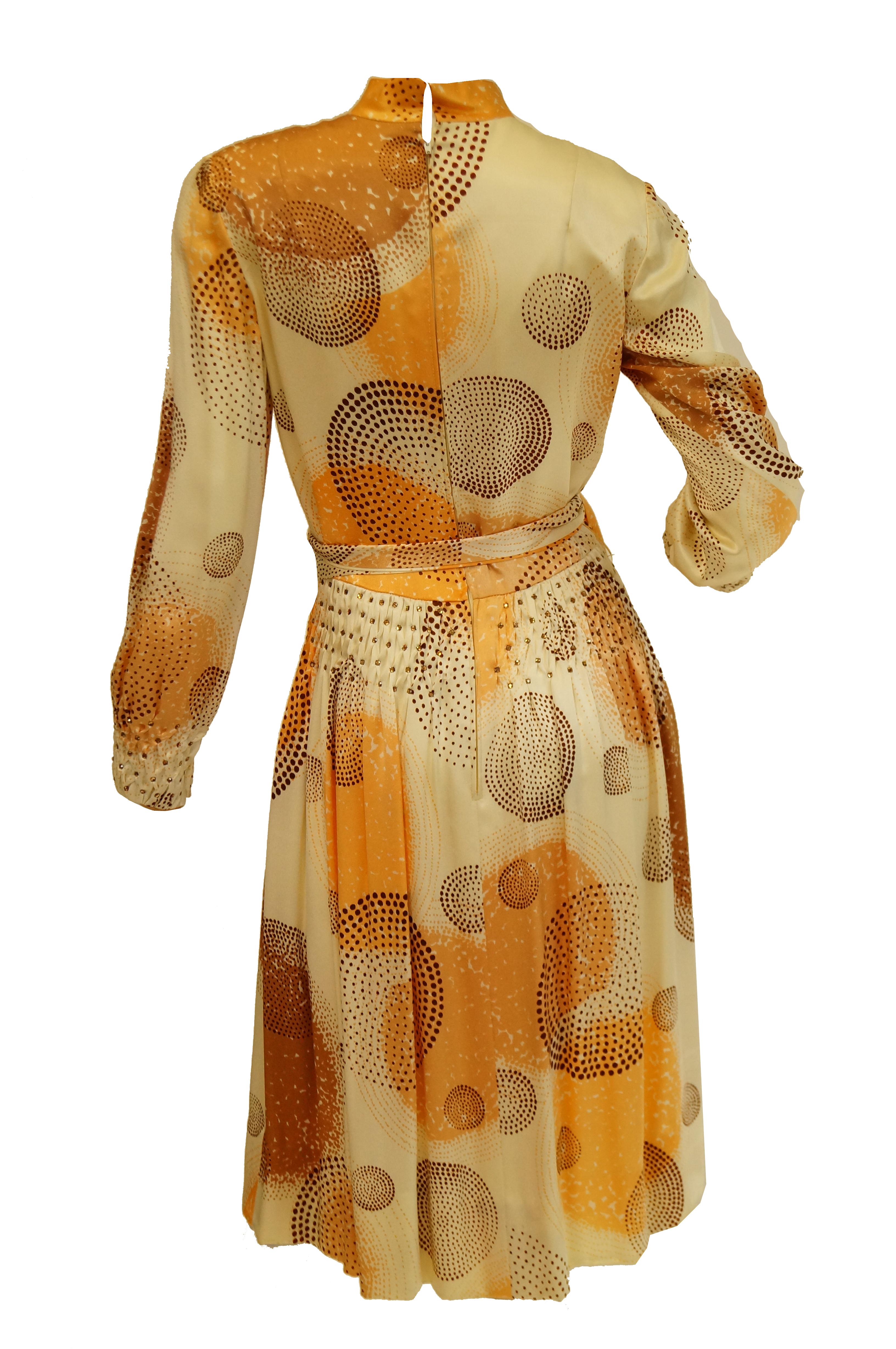 1960s Amber Silk Op Art Cocktail Dress and Vest 2