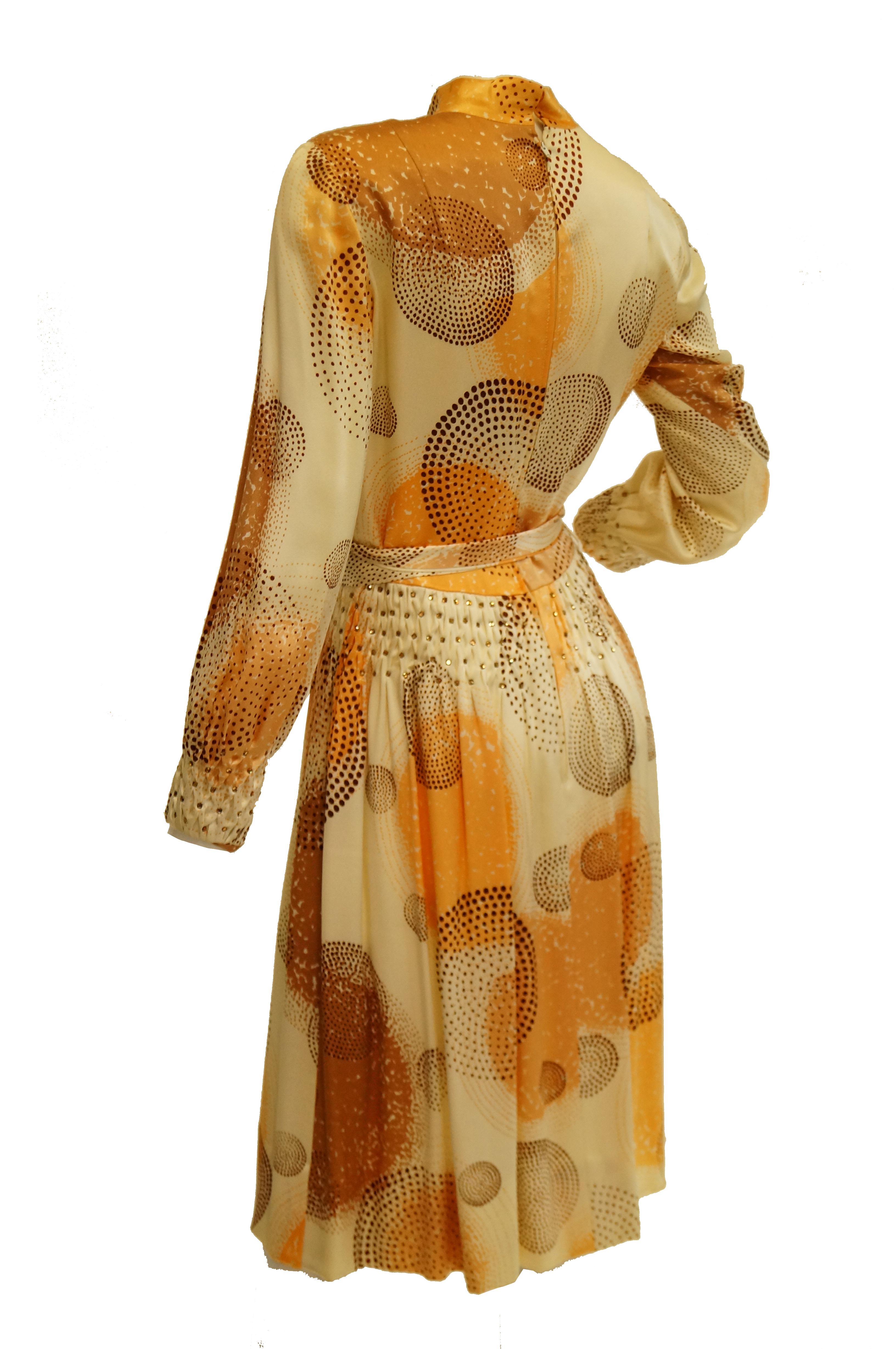 1960s Amber Silk Op Art Cocktail Dress and Vest 3